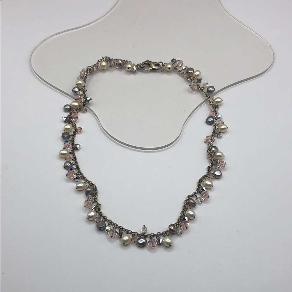 Genuine cultured freshwater cluster pearls necklace sterling silver 925 chain.